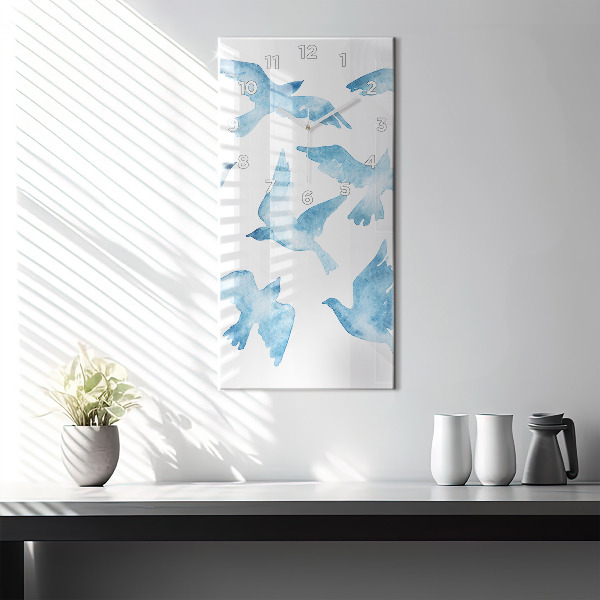 Modern vertical wall clock Flying blue birds