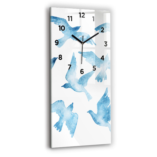 Modern vertical wall clock Flying blue birds