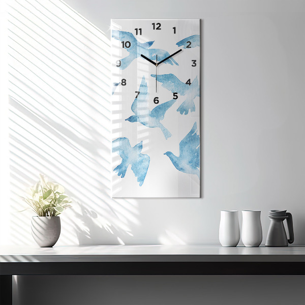 Modern vertical wall clock Flying blue birds