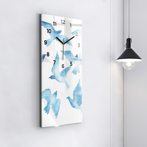 Modern vertical wall clock Flying blue birds