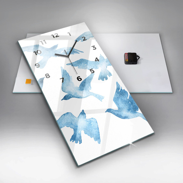 Modern vertical wall clock Flying blue birds