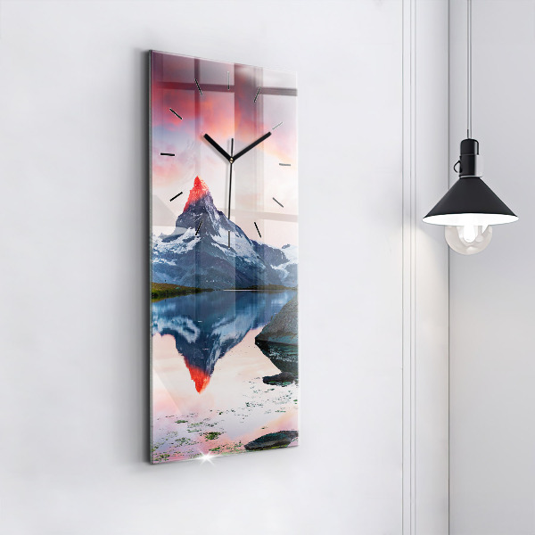 Modern vertical wall clock Stellisee Matterhorn lake