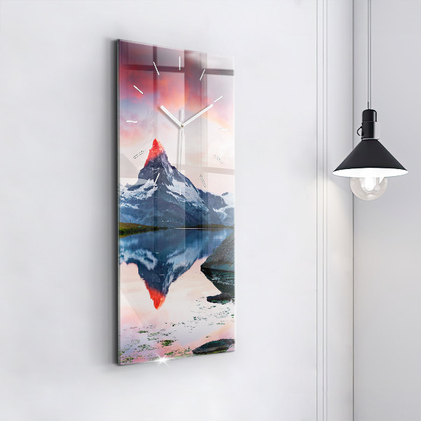 Modern vertical wall clock Stellisee Matterhorn lake