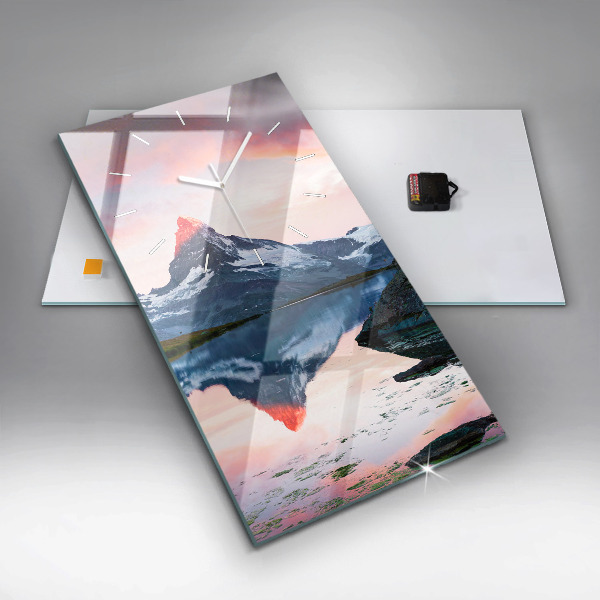 Modern vertical wall clock Stellisee Matterhorn lake