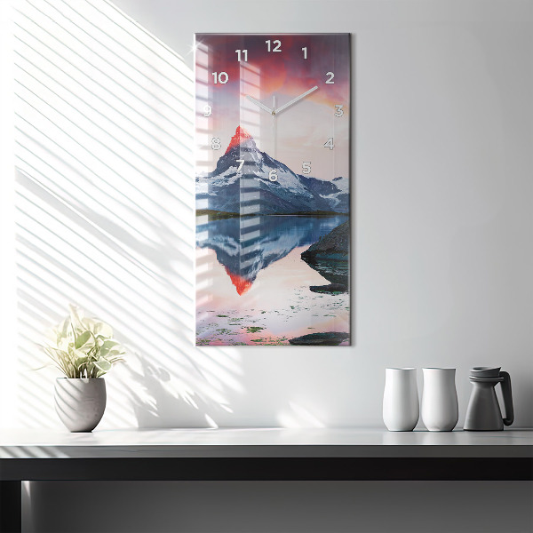 Modern vertical wall clock Stellisee Matterhorn lake