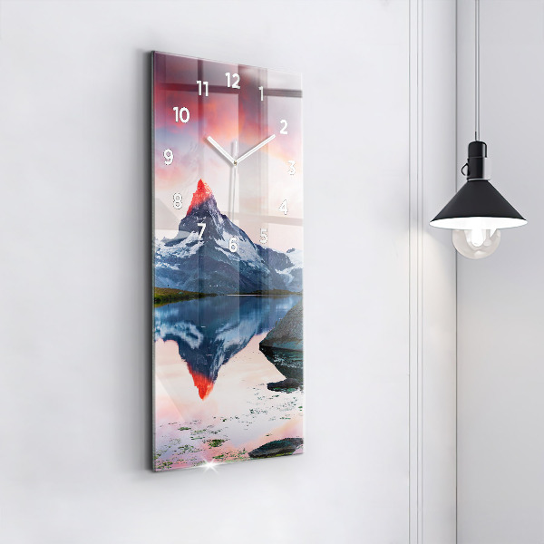 Modern vertical wall clock Stellisee Matterhorn lake