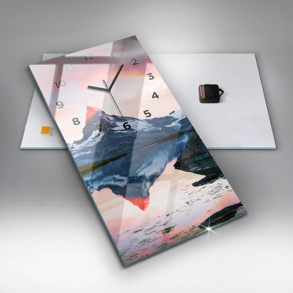 Modern vertical wall clock Stellisee Matterhorn lake