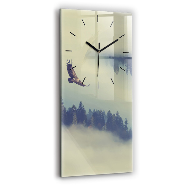 Modern vertical wall clock Misty forest eagle
