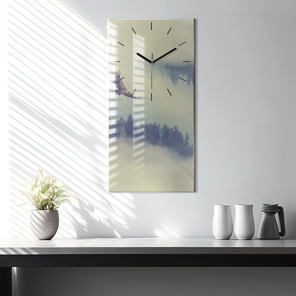 Modern vertical wall clock Misty forest eagle