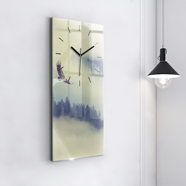 Modern vertical wall clock Misty forest eagle