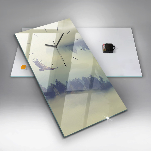 Modern vertical wall clock Misty forest eagle
