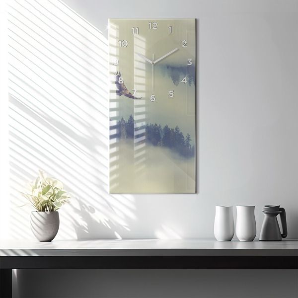 Modern vertical wall clock Misty forest eagle