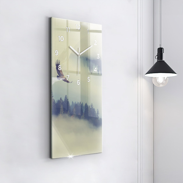 Modern vertical wall clock Misty forest eagle
