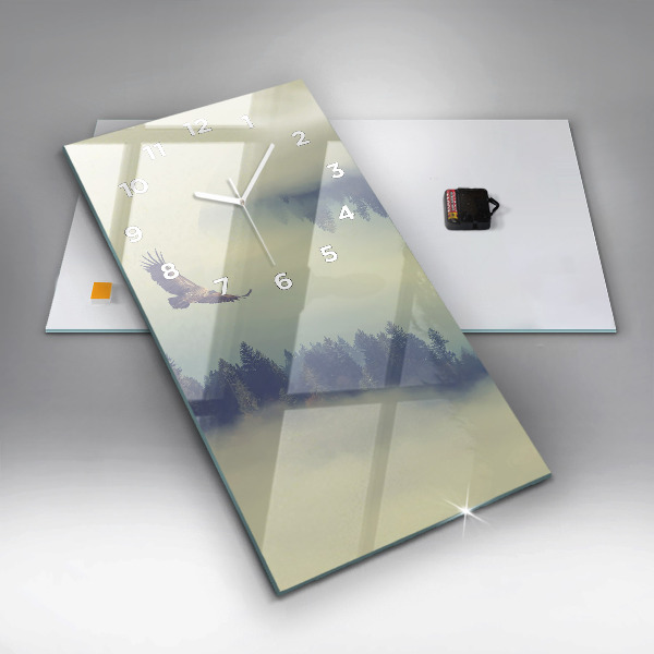 Modern vertical wall clock Misty forest eagle