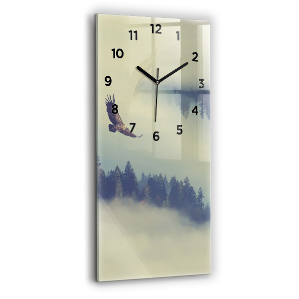Modern vertical wall clock Misty forest eagle