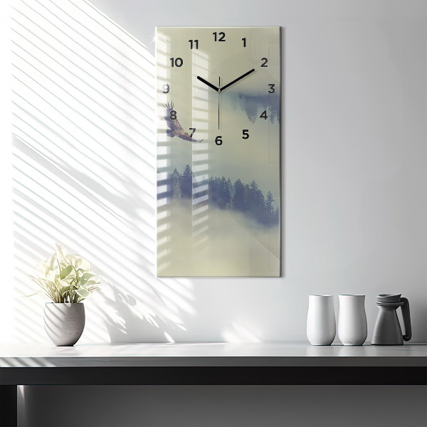 Modern vertical wall clock Misty forest eagle
