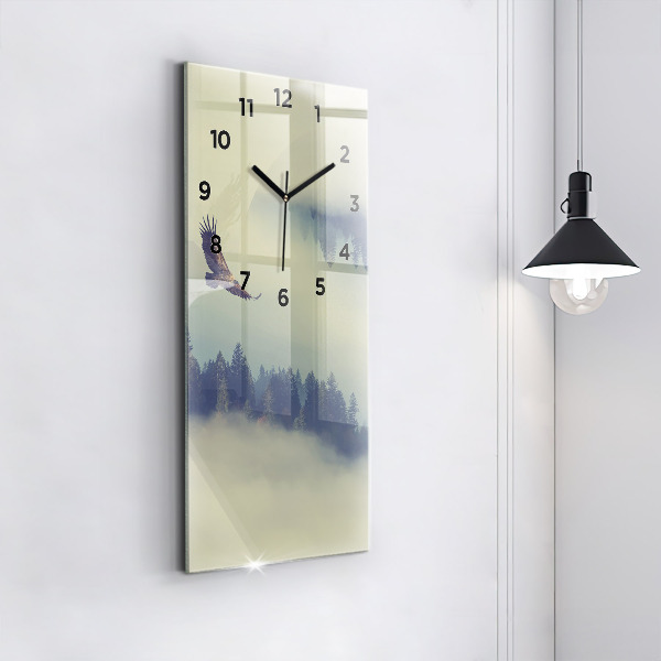 Modern vertical wall clock Misty forest eagle