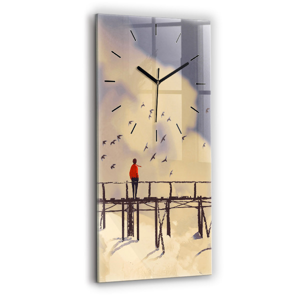 Modern vertical wall clock Man on the old bridge