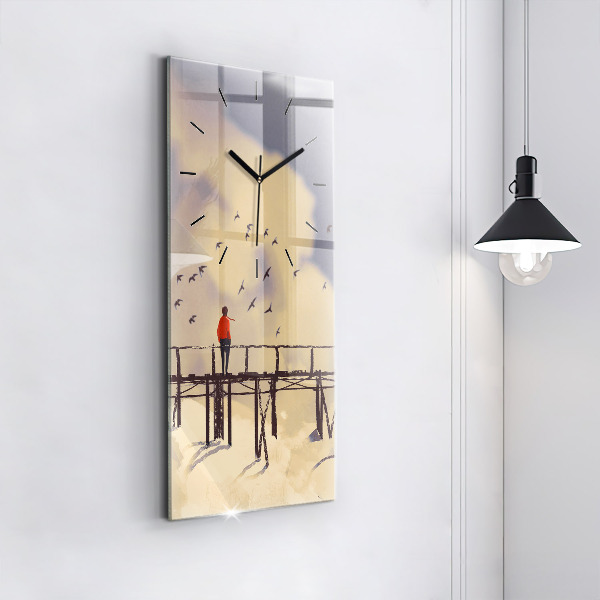 Modern vertical wall clock Man on the old bridge