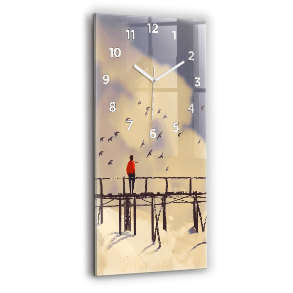 Modern vertical wall clock Man on the old bridge