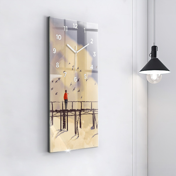 Modern vertical wall clock Man on the old bridge