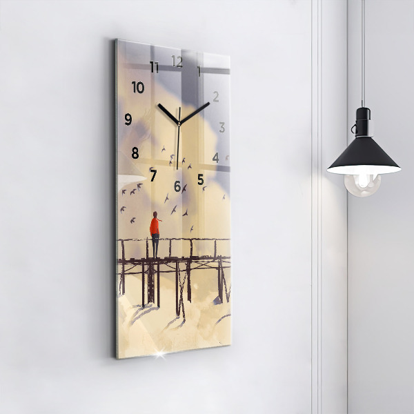 Modern vertical wall clock Man on the old bridge