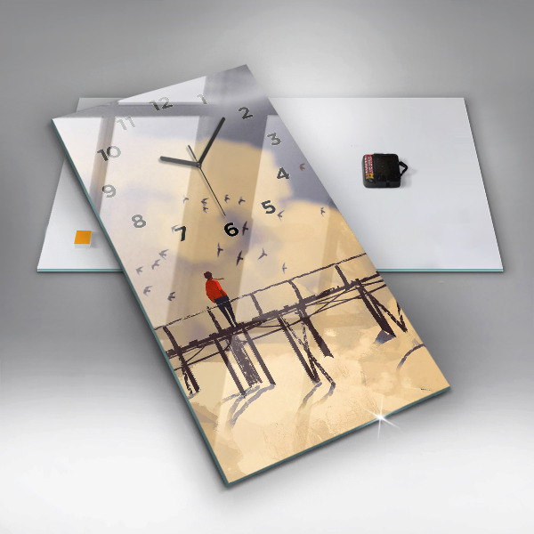 Modern vertical wall clock Man on the old bridge