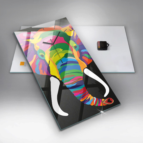 Modern vertical wall clock Colorful elephant