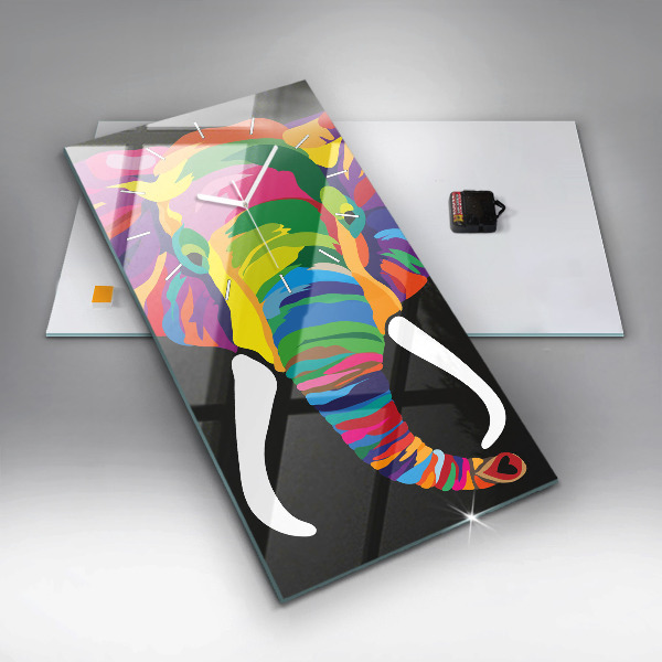 Modern vertical wall clock Colorful elephant