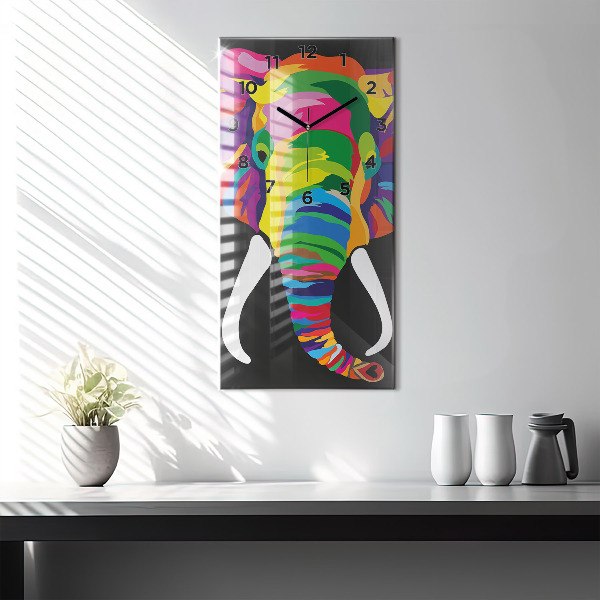 Modern vertical wall clock Colorful elephant