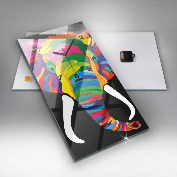 Modern vertical wall clock Colorful elephant