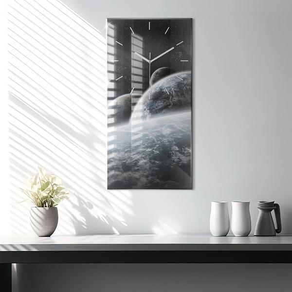 Modern vertical wall clock Space and planets