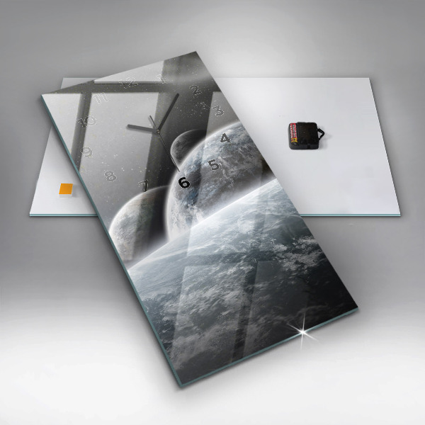Modern vertical wall clock Space and planets