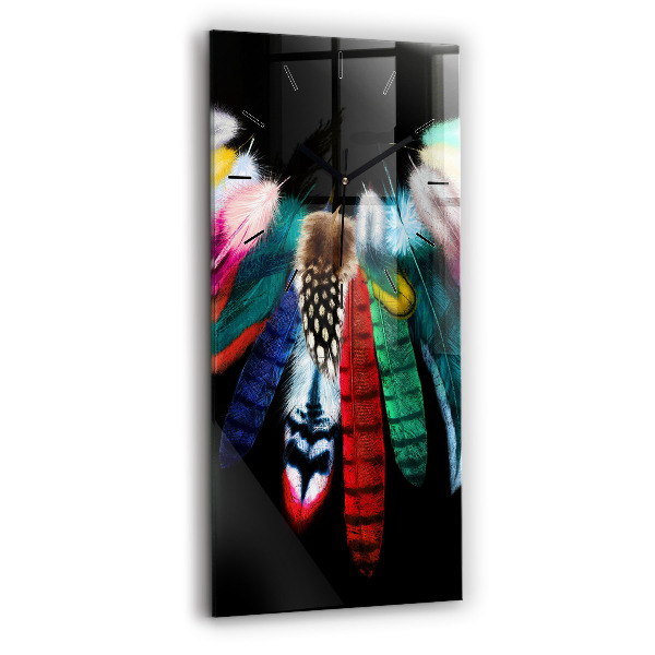 Modern vertical wall clock Colorful bird feathers