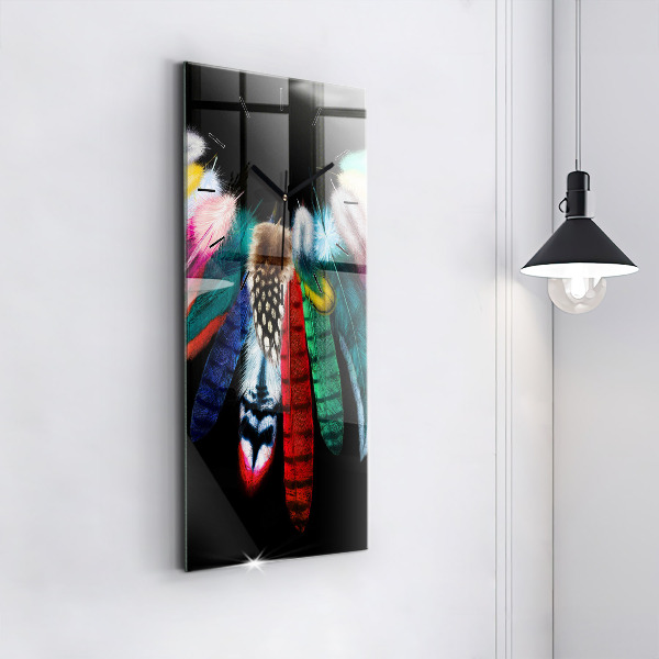 Modern vertical wall clock Colorful bird feathers