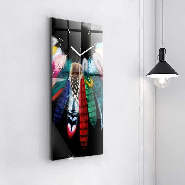 Modern vertical wall clock Colorful bird feathers