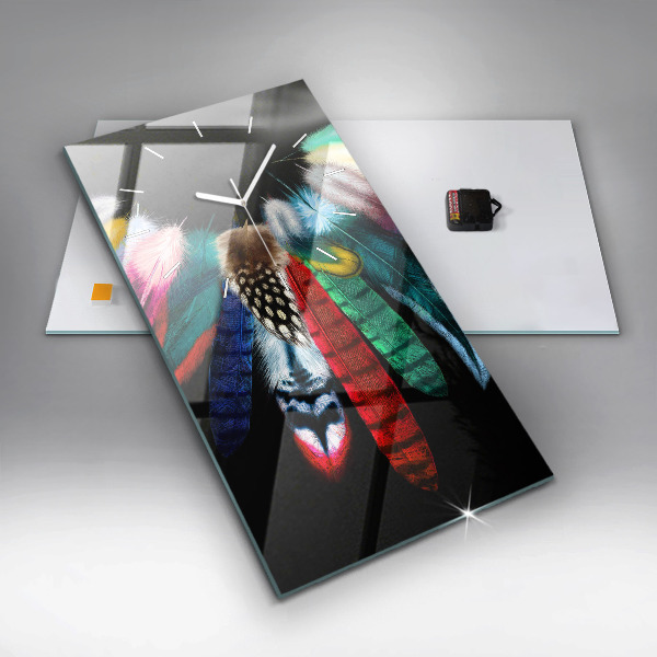 Modern vertical wall clock Colorful bird feathers