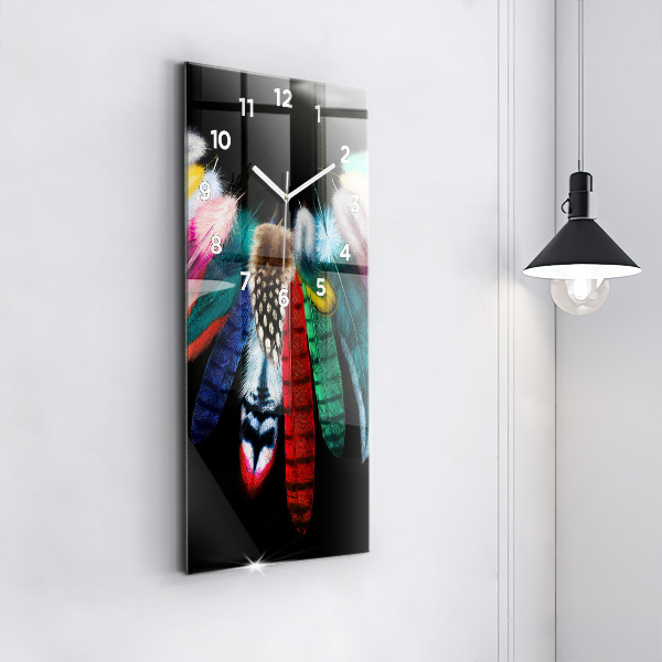 Modern vertical wall clock Colorful bird feathers