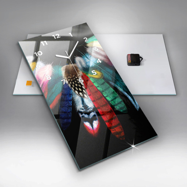Modern vertical wall clock Colorful bird feathers