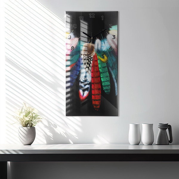 Modern vertical wall clock Colorful bird feathers