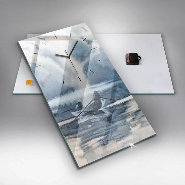 Modern vertical wall clock Fisherman on the lake
