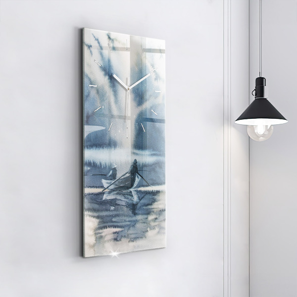 Modern vertical wall clock Fisherman on the lake