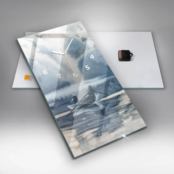 Modern vertical wall clock Fisherman on the lake
