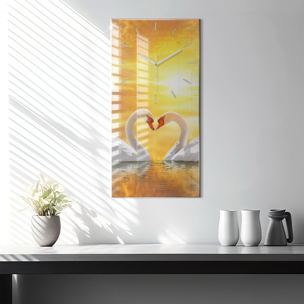 Modern vertical wall clock Swans in Love