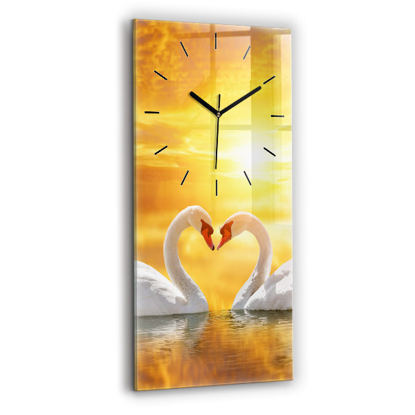 Modern vertical wall clock Swans in Love