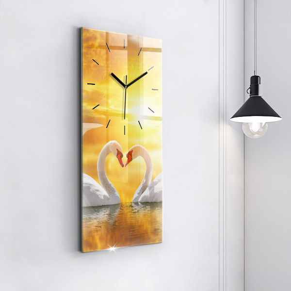 Modern vertical wall clock Swans in Love