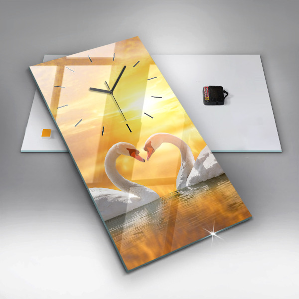 Modern vertical wall clock Swans in Love