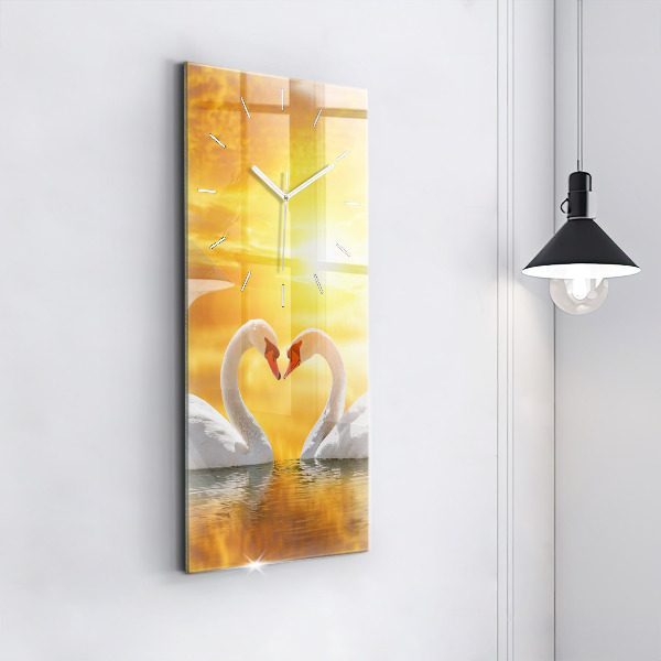 Modern vertical wall clock Swans in Love