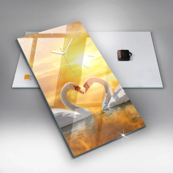 Modern vertical wall clock Swans in Love