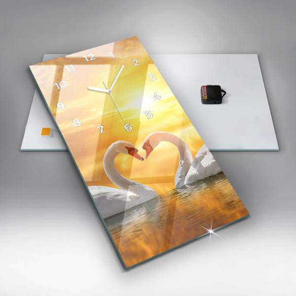 Modern vertical wall clock Swans in Love